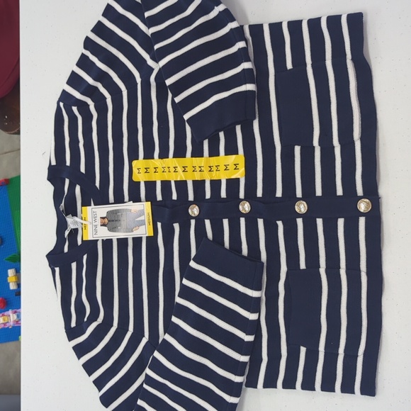 Nine West Navy and White Striped Sweater - Picture 1 of 8